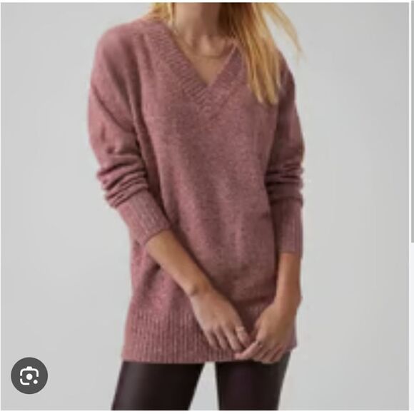 Athleta Wine Red Vital V-Neck Tunic Sweater Cashmere Wool Loungewear size L - Picture 1 of 10